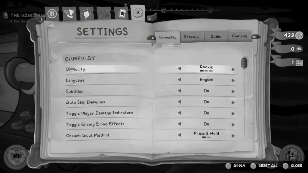 MOUSE: P.I. For Hire settings screen recorded in the Game UI Database