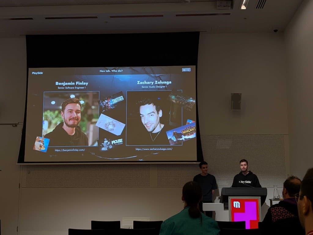 Benjamin Finlay presenting the Cue Library talk at GCAP 2025